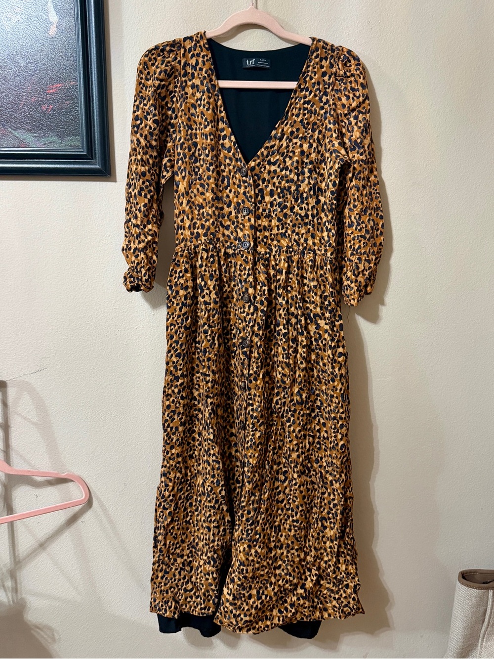 Zara TRF Leopard Print Button-Front Midi Dress
